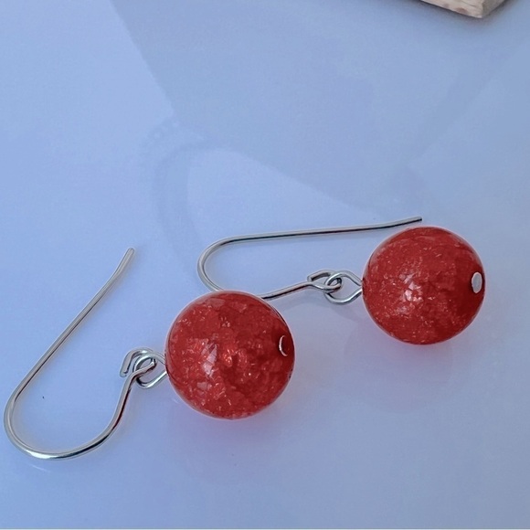 𝅺ORANGISH Red Fire Crackle Agate Dangle Earrings - Picture 9 of 14